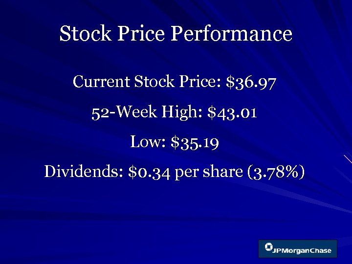 Stock Price Performance Current Stock Price: $36. 97 52 -Week High: $43. 01 Low: