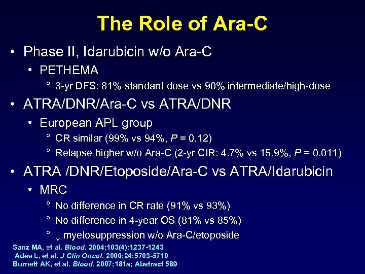 The Role of Ara-C • Phase II, Idarubicin w/o Ara-C • PETHEMA ° 3