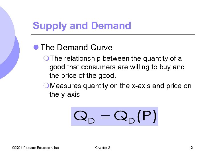 Supply and Demand l The Demand Curve m. The relationship between the quantity of