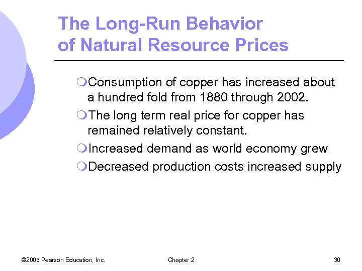 The Long-Run Behavior of Natural Resource Prices m. Consumption of copper has increased about