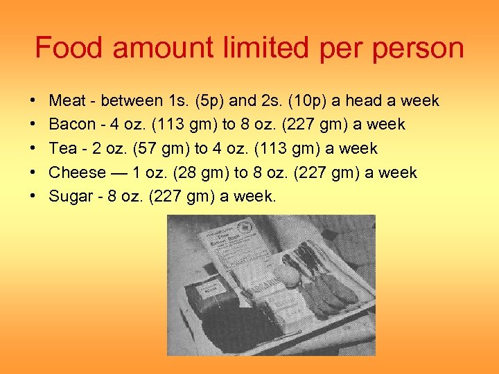 Food amount limited person • • • Meat - between 1 s. (5 p)