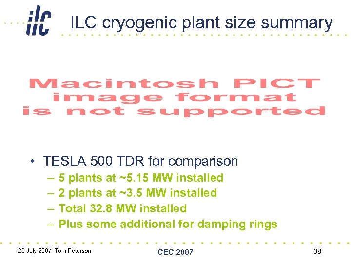 ILC cryogenic plant size summary • TESLA 500 TDR for comparison – – 5