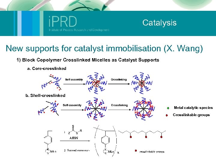 Catalysis New supports for catalyst immobilisation (X. Wang) 1) Block Copolymer Crosslinked Micelles as
