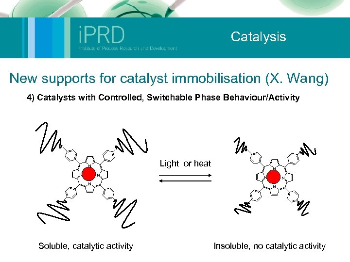 Catalysis New supports for catalyst immobilisation (X. Wang) 4) Catalysts with Controlled, Switchable Phase