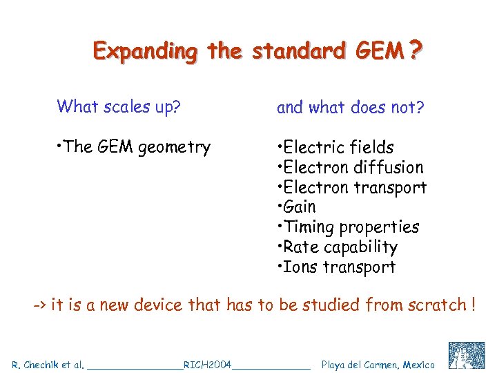 Expanding the standard GEM ? What scales up? and what does not? • The