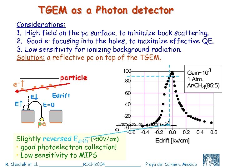 TGEM as a Photon detector Considerations: 1. High field on the pc surface, to