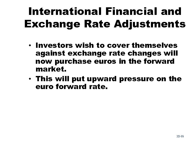 International Financial and Exchange Rate Adjustments • Investors wish to cover themselves against exchange