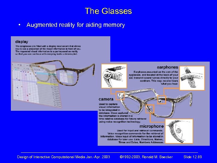 The Glasses • Augmented reality for aiding memory ————————————————————— Design of Interactive Computational Media