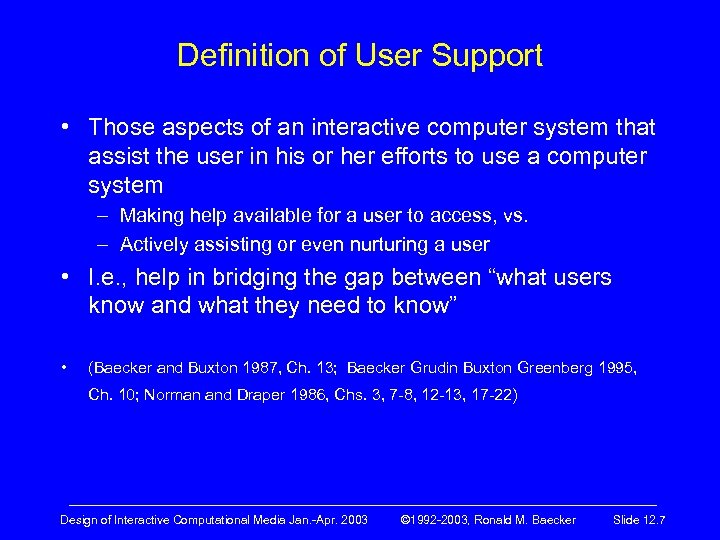 Definition of User Support • Those aspects of an interactive computer system that assist