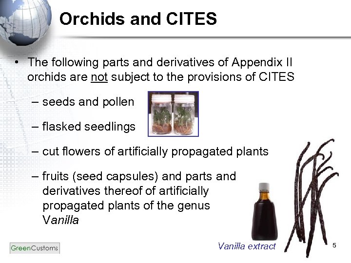 Orchids and CITES • The following parts and derivatives of Appendix II orchids are