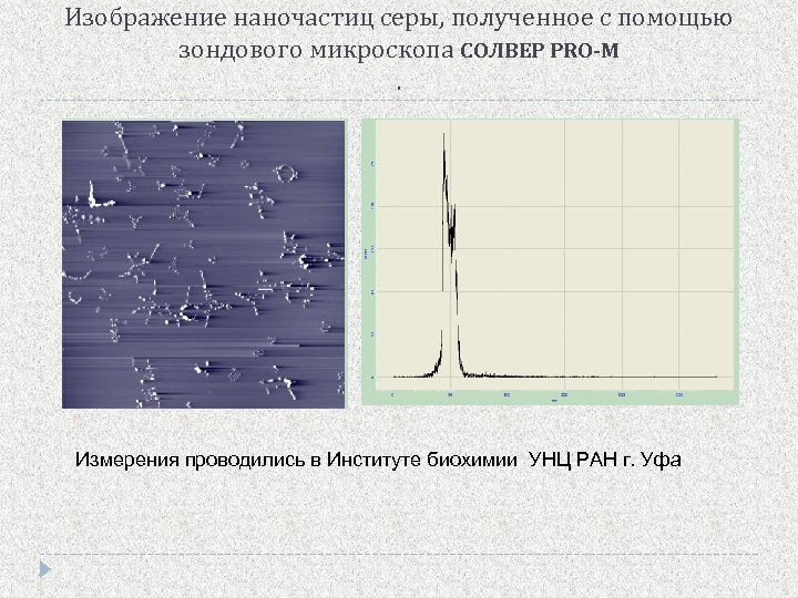 Изображение наночастиц серы, полученное с помощью зондового микроскопа СОЛВЕР PRO-M. Измерения проводились в Институте