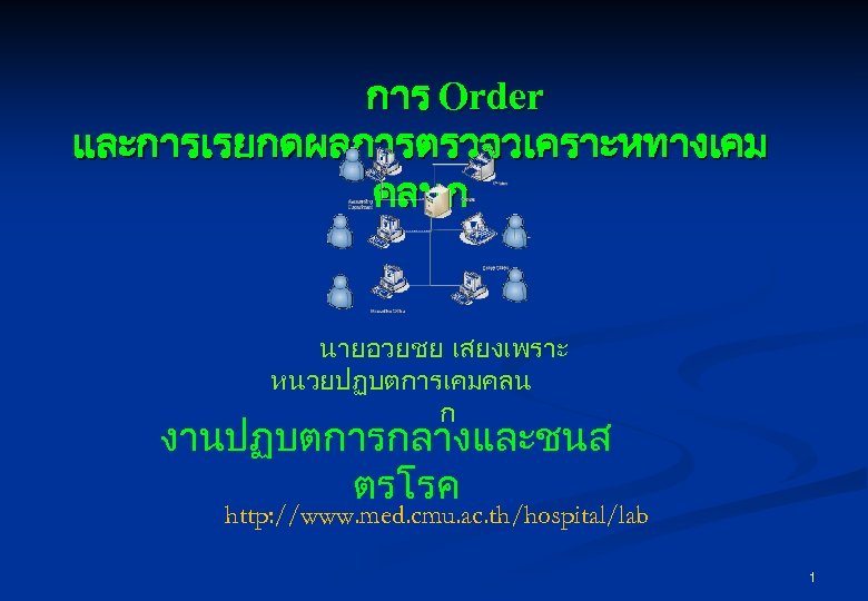 การ Order และการเรยกดผลการตรวจวเคราะหทางเคม คลนก นายอวยชย เสยงเพราะ หนวยปฏบตการเคมคลน ก งานปฏบตการกลางและชนส ตรโรค http: //www. med. cmu.