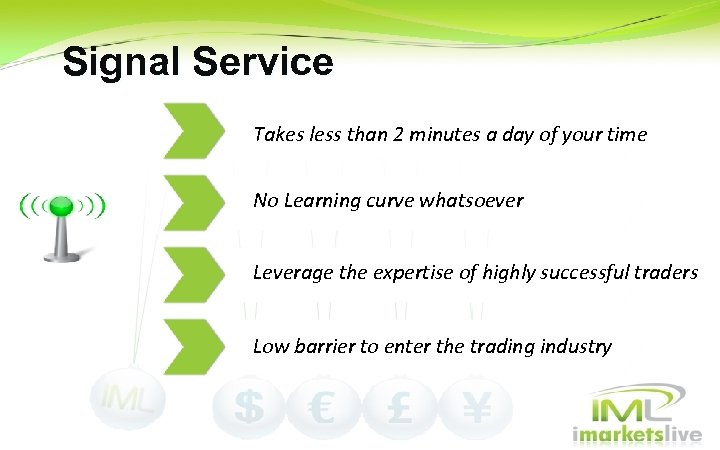 Signal Service Takes less than 2 minutes a day of your time No Learning