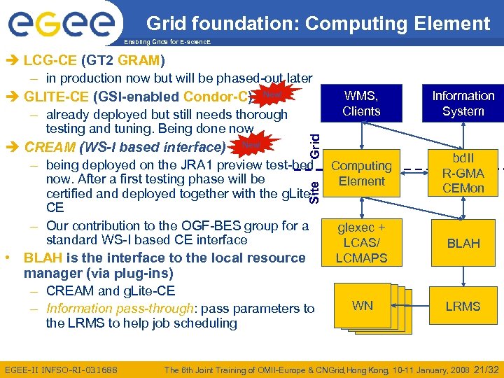 Grid foundation: Computing Element Enabling Grids for E-scienc. E testing and tuning. Being done
