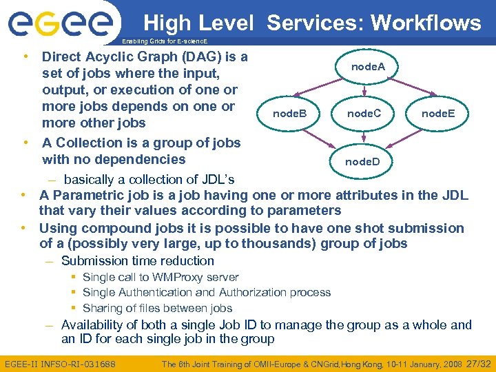 High Level Services: Workflows Enabling Grids for E-scienc. E • Direct Acyclic Graph (DAG)