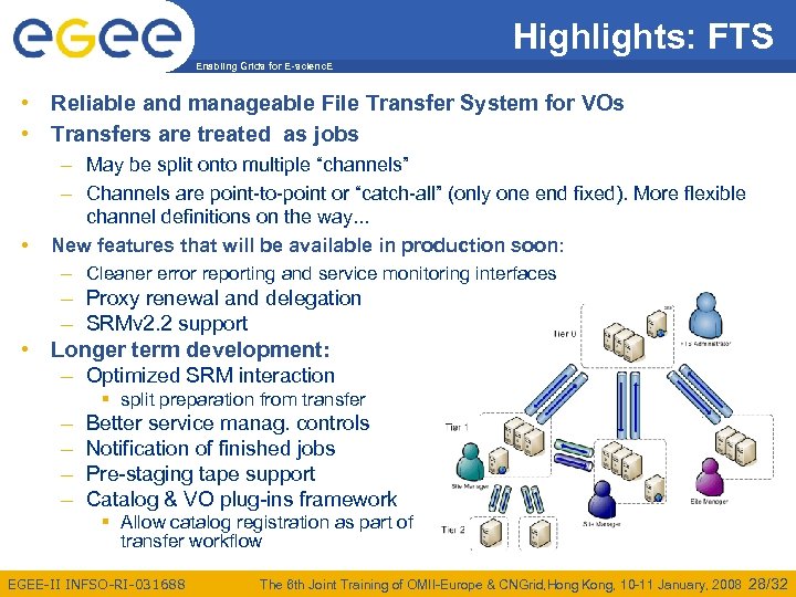 Highlights: FTS Enabling Grids for E-scienc. E • Reliable and manageable File Transfer System