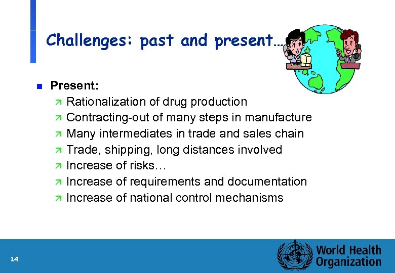 Challenges: past and present… n 14 Present: ä Rationalization of drug production ä Contracting-out