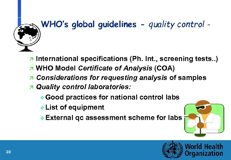 WHO’s global guidelines - quality control - ä ä 20 International specifications (Ph. Int.