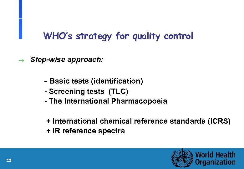 WHO’s strategy for quality control ® Step-wise approach: l l l 23 - Basic