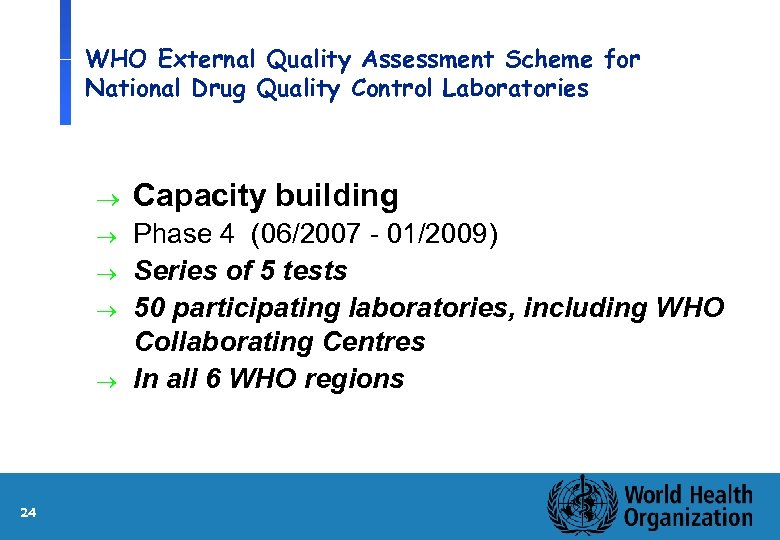 WHO External Quality Assessment Scheme for National Drug Quality Control Laboratories ® Capacity building