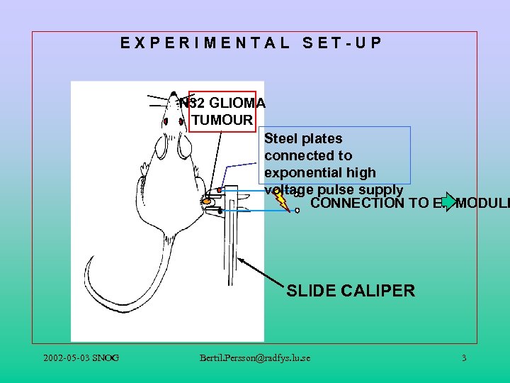 EXPERIMENTAL SET-UP N 32 GLIOMA TUMOUR Steel plates connected to exponential high voltage pulse