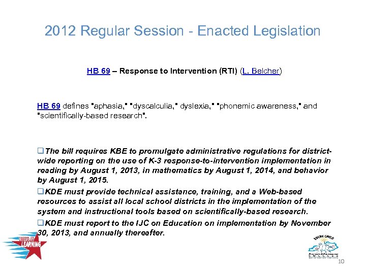 2012 Regular Session - Enacted Legislation HB 69 – Response to Intervention (RTI) (L.