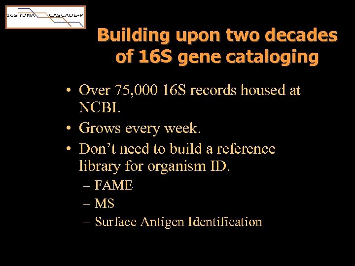 Building upon two decades of 16 S gene cataloging • Over 75, 000 16