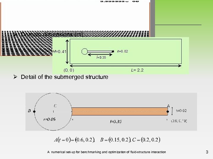 Computational domain Ø Domain dimensions (m) Ø Detail of the submerged structure A numerical