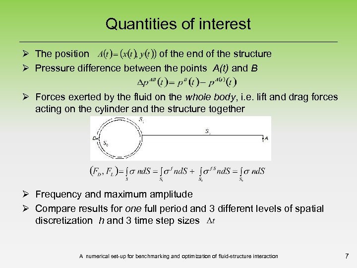 Quantities of interest Ø The position of the end of the structure Ø Pressure