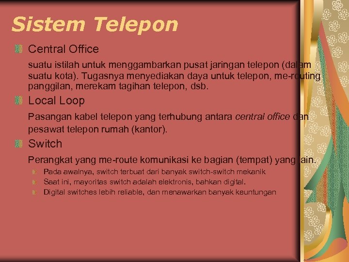 Sistem Telepon Central Office suatu istilah untuk menggambarkan pusat jaringan telepon (dalam suatu kota).