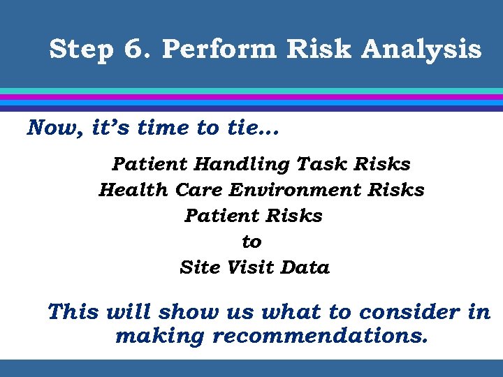 Step 6. Perform Risk Analysis Now, it’s time to tie… Patient Handling Task Risks