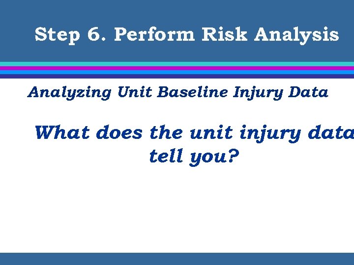 Step 6. Perform Risk Analysis Analyzing Unit Baseline Injury Data What does the unit
