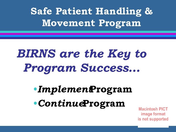 Safe Patient Handling & Movement Program BIRNS are the Key to Program Success… •