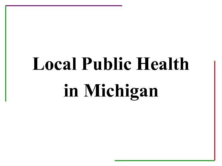 Local Public Health in Michigan 