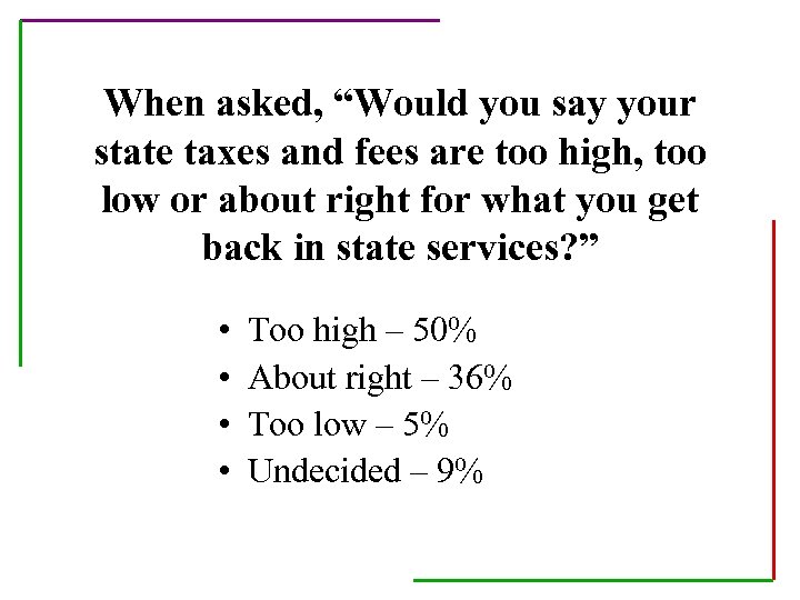 When asked, “Would you say your state taxes and fees are too high, too