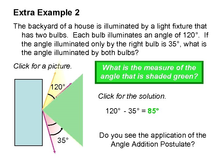 Extra Example 2 The backyard of a house is illuminated by a light fixture