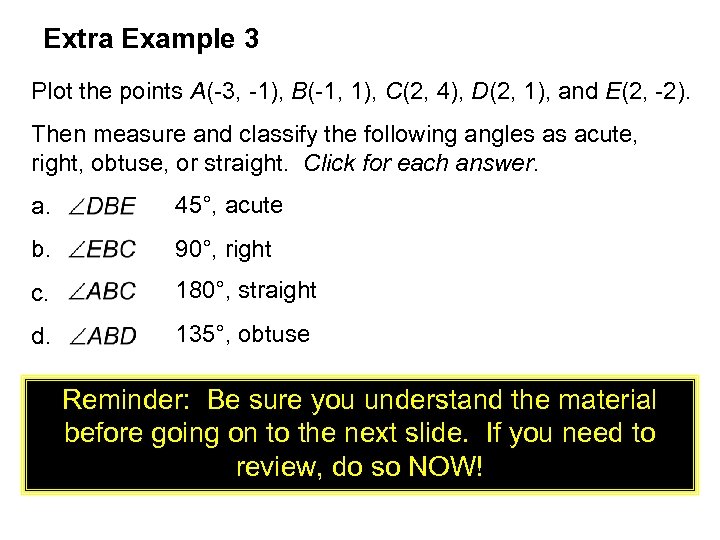 Extra Example 3 Plot the points A(-3, -1), B(-1, 1), C(2, 4), D(2, 1),