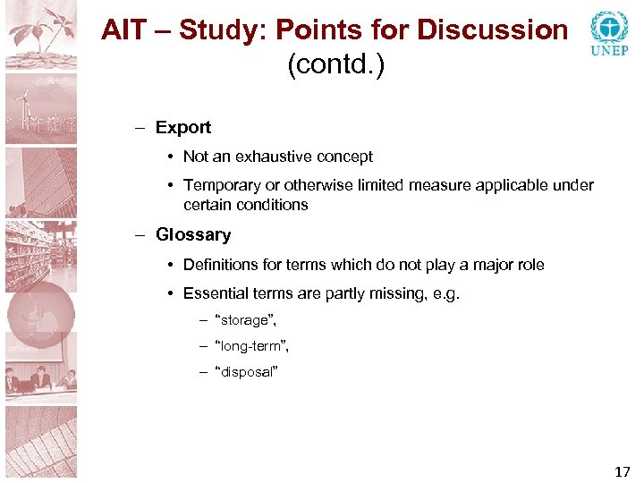 AIT – Study: Points for Discussion (contd. ) – Export • Not an exhaustive