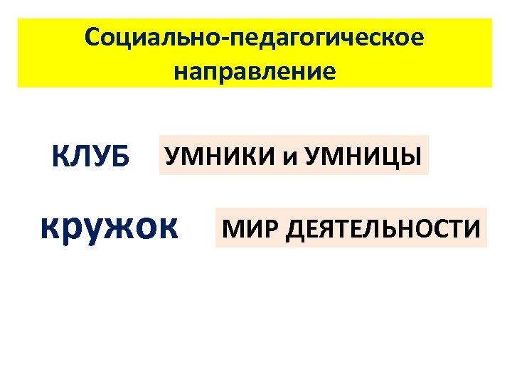Социально-педагогическое направление КЛУБ УМНИКИ и УМНИЦЫ кружок МИР ДЕЯТЕЛЬНОСТИ 