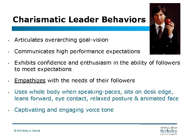 Charismatic Leader Behaviors • Articulates overarching goal-vision • Communicates high performance expectations • •