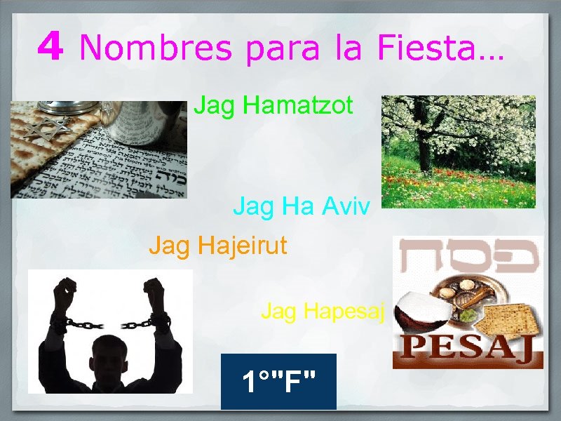 4 Nombres para la Fiesta. . . Jag Hamatzot Jag Ha Aviv Jag Hajeirut