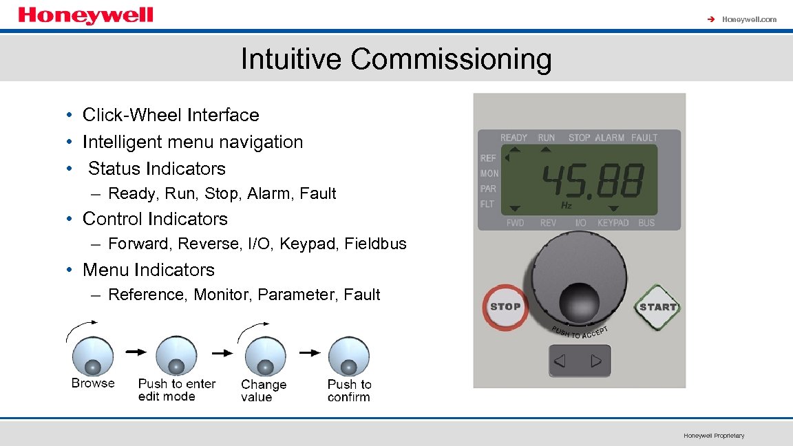 à Honeywell. com Intuitive Commissioning • Click-Wheel Interface • Intelligent menu navigation • Status