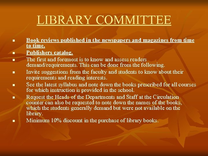 LIBRARY COMMITTEE n n n n Book reviews published in the newspapers and magazines