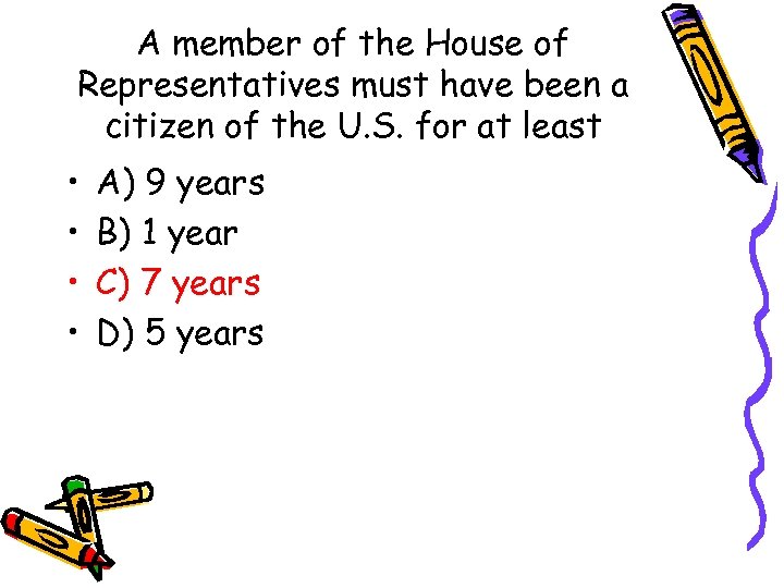 A member of the House of Representatives must have been a citizen of the