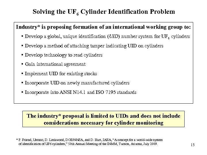 Solving the UF 6 Cylinder Identification Problem Industry* is proposing formation of an international