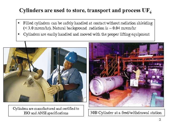 Cylinders are used to store, transport and process UF 6 • Filled cylinders can