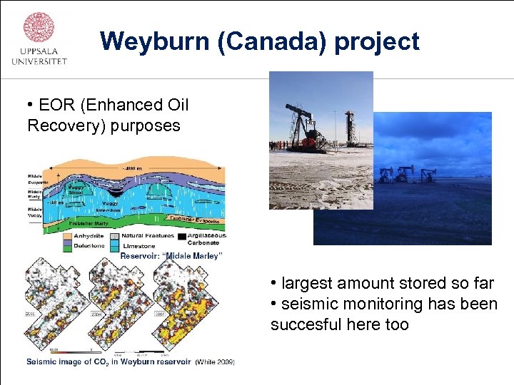 Weyburn (Canada) project • EOR (Enhanced Oil Recovery) purposes • largest amount stored so