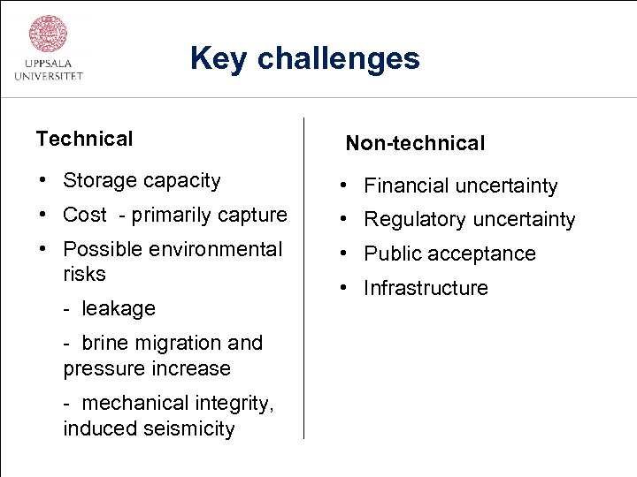 Key challenges Technical Non-technical • Storage capacity • Financial uncertainty • Cost - primarily