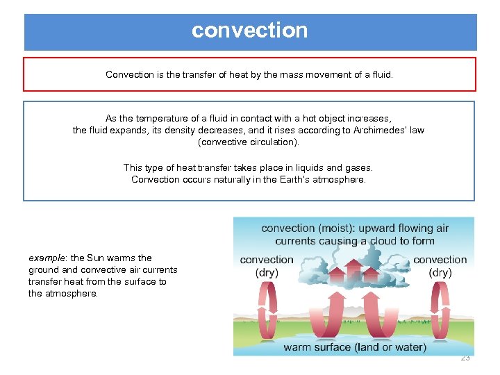 convection Convection is the transfer of heat by the mass movement of a fluid.