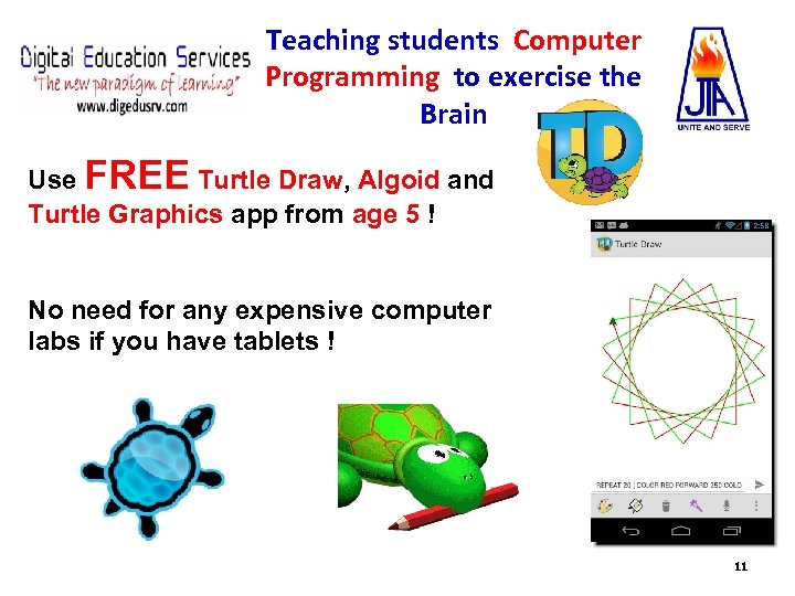 Teaching students Computer Programming to exercise the Brain Use FREE Turtle Draw, Algoid and